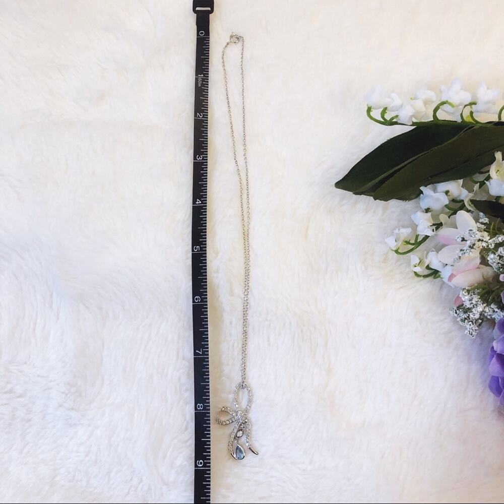Silver Ribbon with Blue Crystal Necklace - Picture 10 of 10